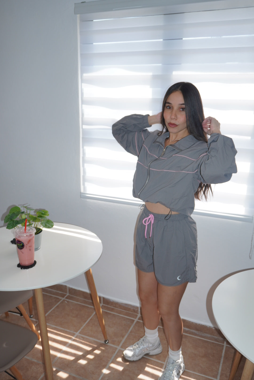 Gray and pink short set